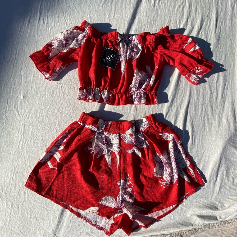 Zaful red floral set